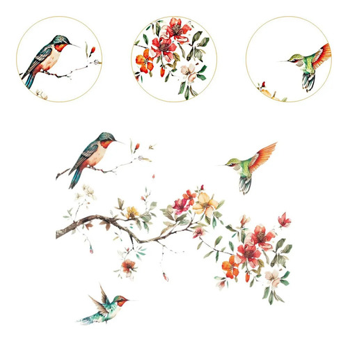 Adhesivos De Pared Con Diseño De Flores Y Pájaros, 60 X 40 C