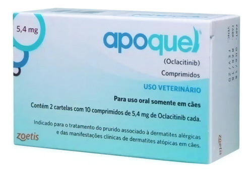 Apoquel Dermatológico Anti Coceira Cães 5,4 Mg 20 Comp 5,4mg