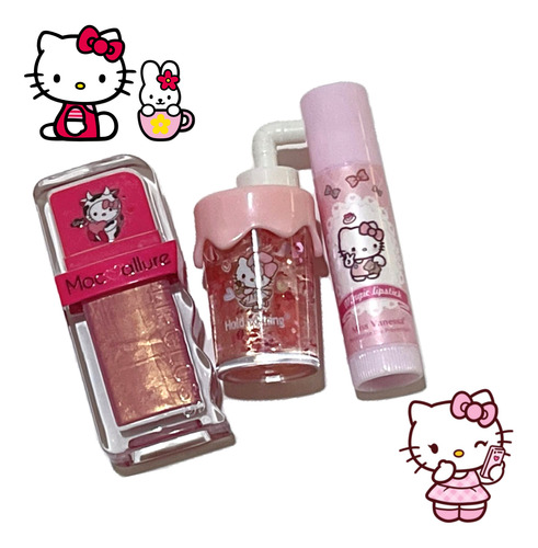 Kit De Gloss Labiales Hello Kitty Mujer Bella Modelo #2 Transparente Y Multicolor