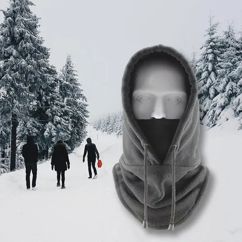 Unisex Winter Warm Snood Fleece Scarf Hood Gray One Size