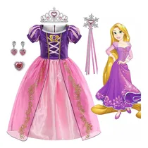 Comprar Disfraz De Princesa Rapunzel \u002F Tangled Vestido, Niñas Fiesta Cosplay, Vestido De Princesa Rapunzel De Pelo Largo Enredado