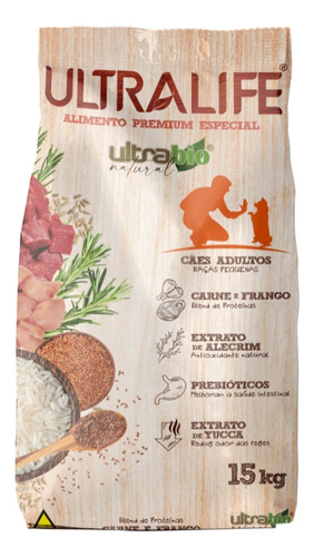 Ração Ultra Life Cães Adulto Pequeno Carne E Frango 15kg