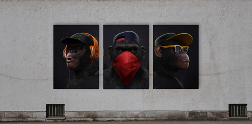 3 Placas Decorativas 40x30 Macacos Sábios Gorilas + Vendidos