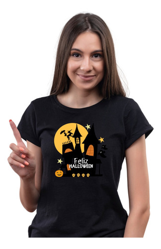 Playera Día De Muerto Halloween Castillo Bruja Personalizada