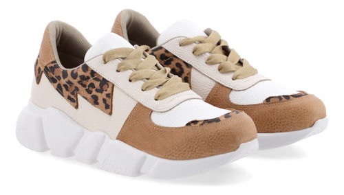 Zapatillas De Cuero Combinadas Mujer Urbanas Super Livianas