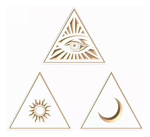Placa Entalhada - Conjunto Tríade Maçonica: Sol, Lua E Olho