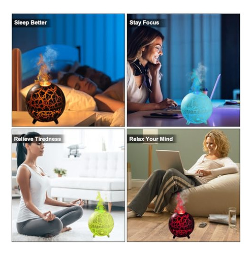 Humidificador De Volcán Difusor De Llama: 200ml 7 Colores Di