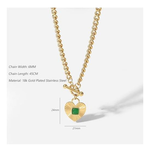 Collar Colgante De Corazón De Nuzon Sunburst Con Ágate Verde