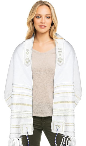 Tallit Mesiánico Halleluyah Con Bolsa 56 Cm X 180 Cm , Gold