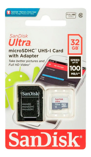 Memoria Sandisk Microsd 32gb Ultra C10 80mb/s+ Sd Adaptador