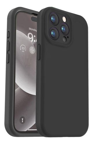 Funda De Silicona Liquida Para iPhone 15 Pro Max - Negro