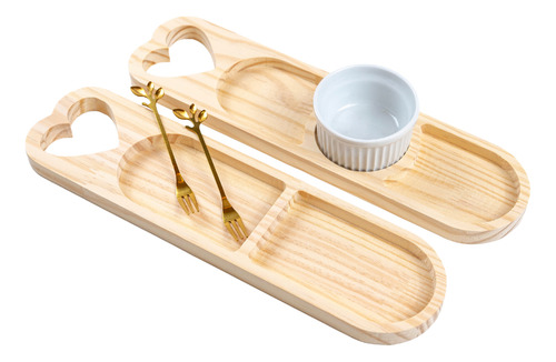 Kit Petisqueira Madeira Com Ramequim Garfinhos Para Petisco