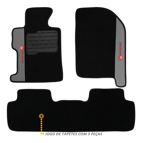 Jogo De Tapete Carpete Honda New Civic 2007 2008 2009 2010 2011 2012 2013 Preto Protetor 3 Peças