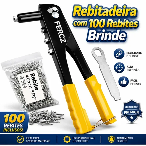 Rebitador Manual Tipo Alicate com 4 bicos e 100 rebites universal profissional