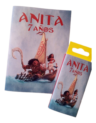 Libritos Para Colorear Moana 10 Unid Con Cajita De Lápices