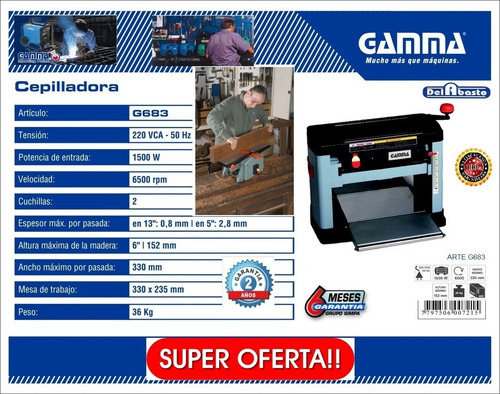 Imagen 2 de 3 de Cepilladora De Banco 318mm 1500w 2hp C/ Doble Cuchilla Gamma