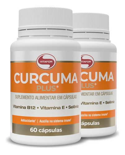 Kit 2 Cúrcuma Plus C/vit B12, Vit E, Selênio 60 Cáps Vitafor