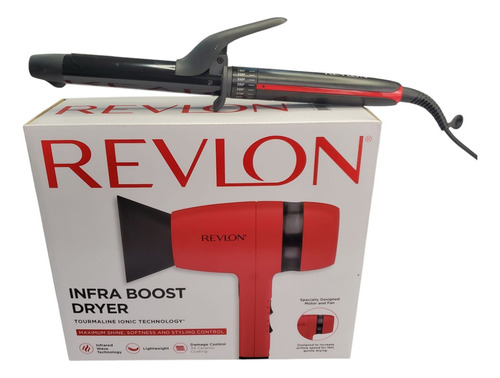 Combo Revlon Secadora 1875 W Y Tenaza Rizador Tourmalina Rojo