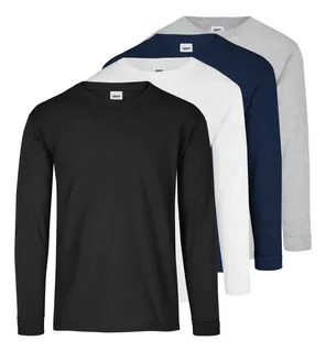 Pack 4 Pzs Playera Caballero Hombre Manga Larga Algodon
