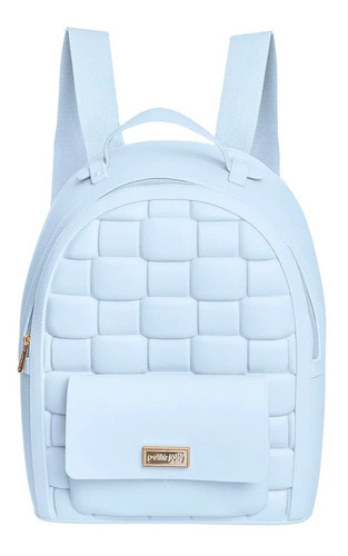 Mochila Petite Jolie Chris PJ10413, frontal, textura flotante, color azul cielo