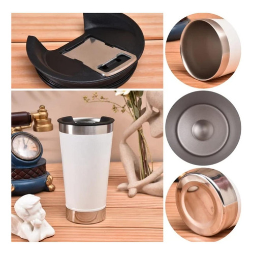 Copo Térmico 473ml Com Tampa E Abridor Para Cerveja Branco