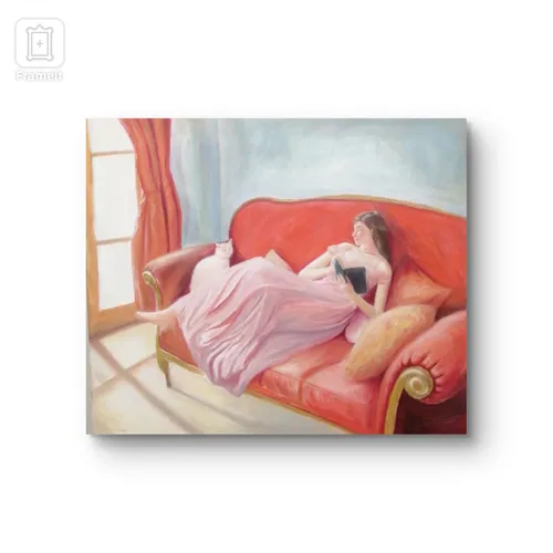 Cuadro Pintura Al Óleo Mujer Leyendo Sobre El Sofá Arte