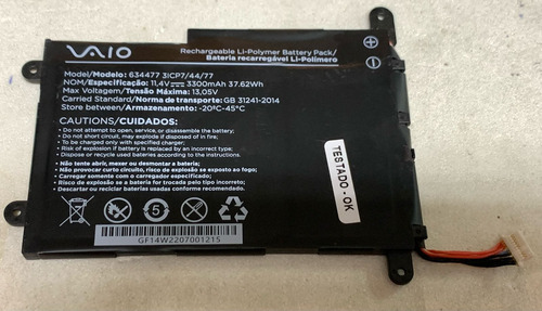 Bateria 634477 3icp7/44/77 Notebook Vaio Fe14 Original Preto