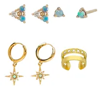 Comprar Conjunto Aros Argollas Doradas Estrella + Aros Pequeños 