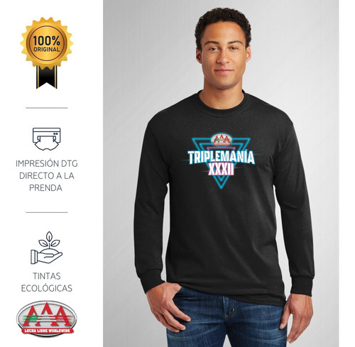 Playera Deportiva M Larga Hombre Lucha Libre Aaa Triplemanía
