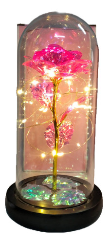 Flor Rosa Eterna Encapsulada Cristal Luz Led Calida Artifici