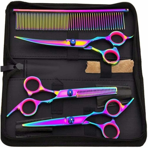 Set 4 Tijeras Peine Cabello Estilista 7 Pulgadas Tornasol Pr