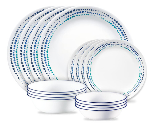 Corelle Ocean Blues - Juego De Vajilla De 16 Piezas, Servici