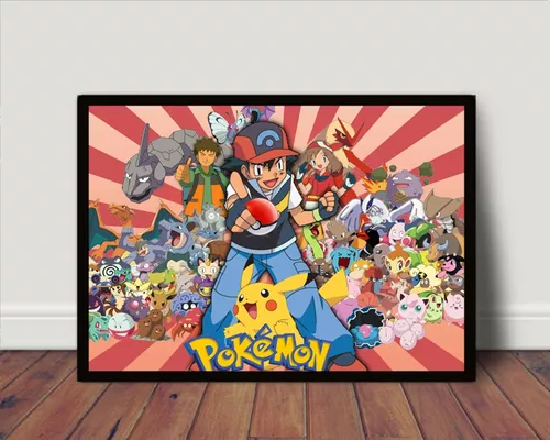 Quadro Todos Pokemon Da 1º Geração Com Moldura E Vidro A4
