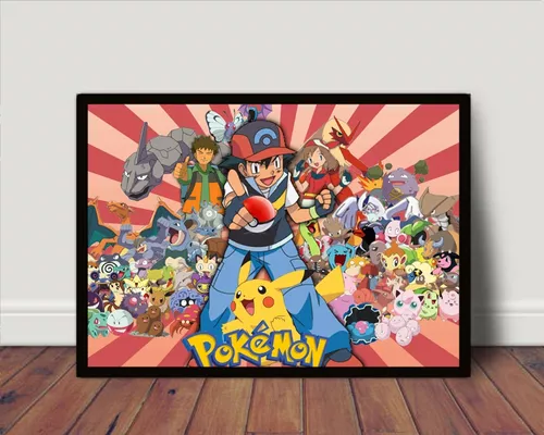 Pôster Quadro Todos Pokemon Da 1º Geração Com Moldura A3