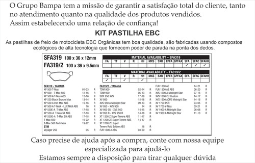 Pastilha Freio Ebc Traseira Yamaha Midnight 950 Fa319/2