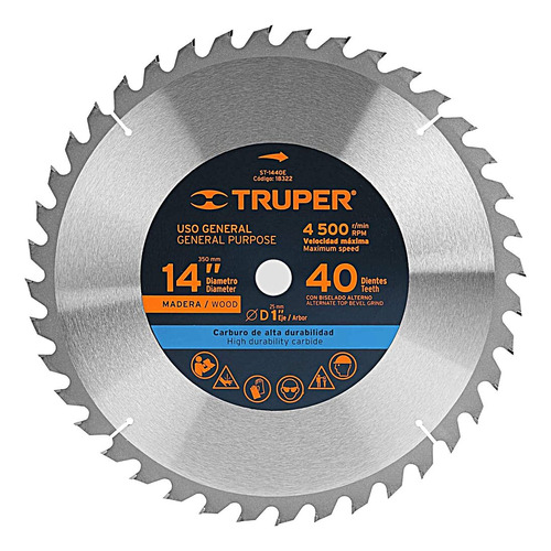 Truper St1440e Disco Sierra Pmadera 14 40 Dientes Centro 1