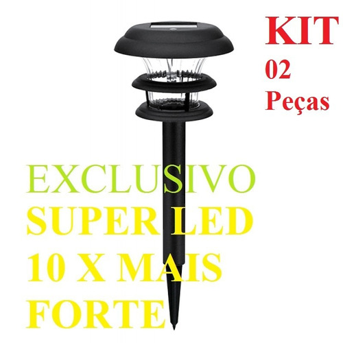 Luminária Solar Balizadora Super Led-10xmais Forte Kit 2 Pçs