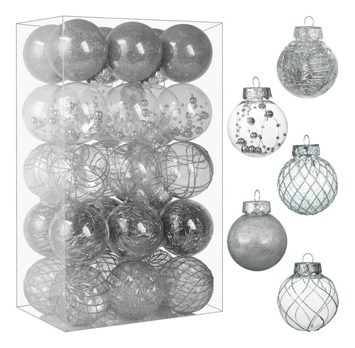 Esferas Para Arbol De Navidad Color Plateado 30 Pzs Plastico