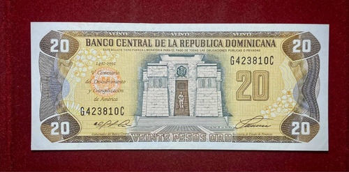 Billete 20 Pesos Oro República Dominicana 1992 Pick 139 Unc