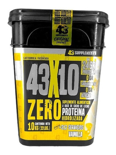 Suplemento en polvo 43 Supplements  Proteína Zero sabor vainilla en cubeta de 10kg