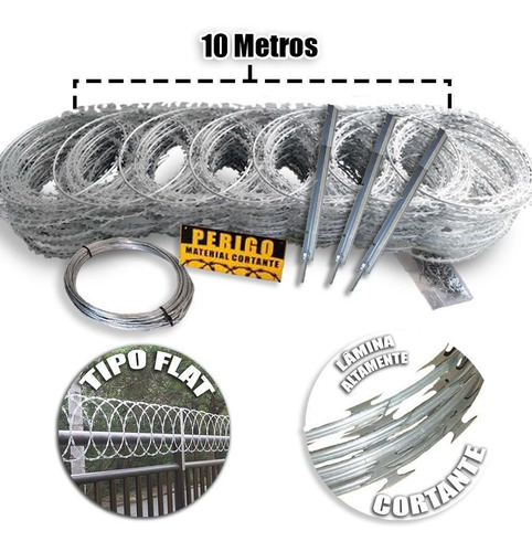 Imagem 2 de 5 de Cerca Concertina 30cm Flat Galvanizada Kit 10 Metros