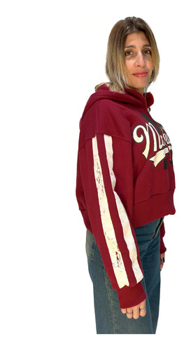 Buzo Hoodie Frisa Canguro Capucha Bordado Mujer Over Nuevo