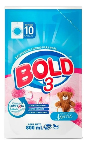 10 Pza Detergente Líquido Bold 3 Cariñitos De Mamá 800 Ml