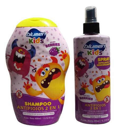 Blumen Shampoo Y Spray Antipiojos 2 En 1 Aroma Berries
