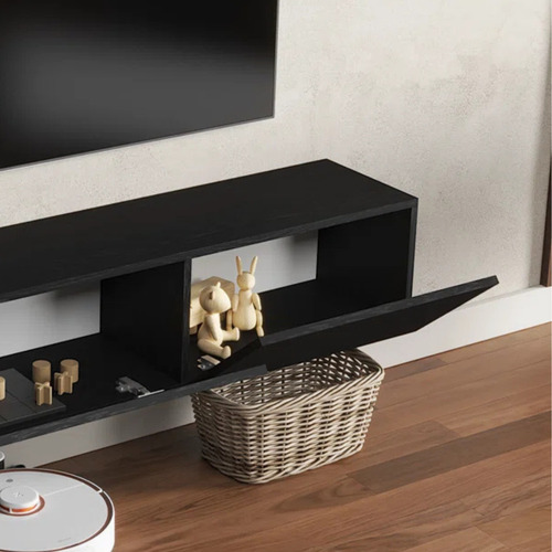 Mueble Rack Tv Nut 1.50mts Melamina Premium Y Tapac Pvc Negro Liso