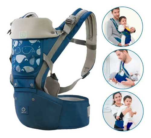 Canguro Para Bebé Ergonómico Multifuncional 3 En 1 - Aiebao Color Azul Marino Ballenitas