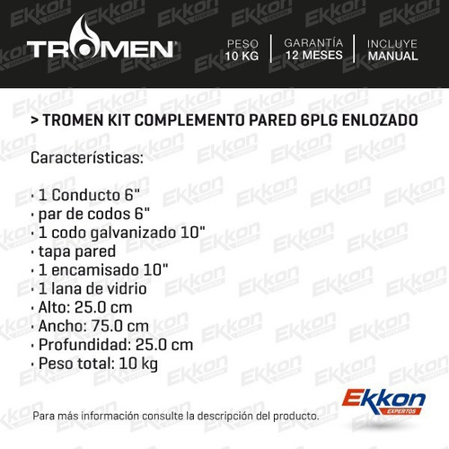 Imagen 2 de 9 de Kit Complemento Pared 6 PLG Enlozado Tromen