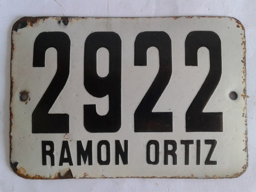 Chapa Esmaltada Numero De Puerta N° 2922 Ramon Ortiz Antigua