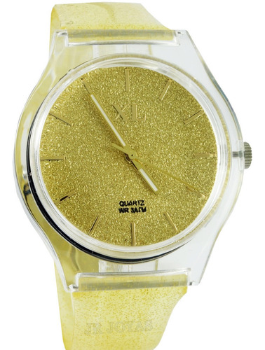 Reloj Xl Extra Large Dama Xl802 Glitter Malla Caucho