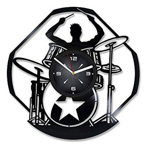 Reloj De Pared - Reloj De Pared Con Disco De Vinilo Drummer.